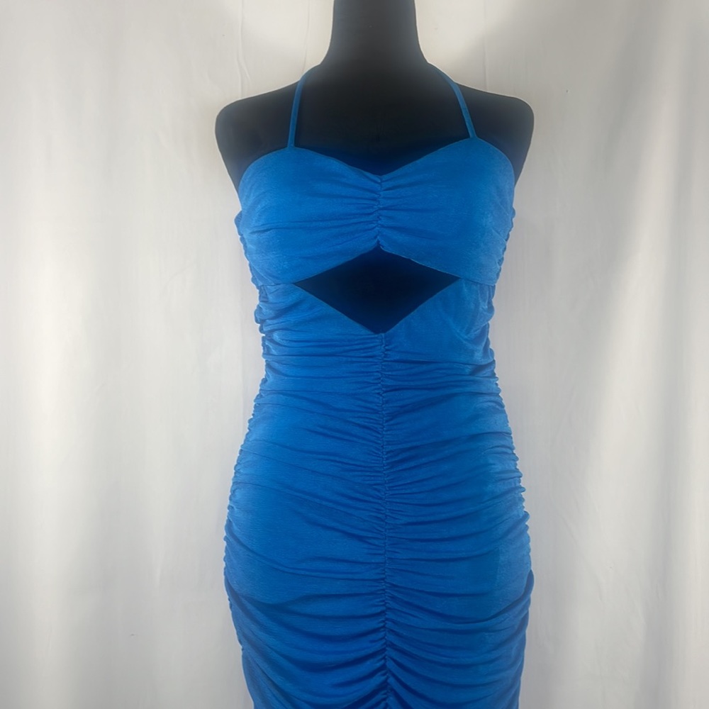 Blue ruched long maxi dress,cut out, peek a boo tube top, halter neck top - Picture 2 of 8